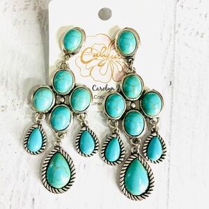 CaliGirl by CJ Turquoise Blue Chandelier Dangle Statement Earrings Boho Western